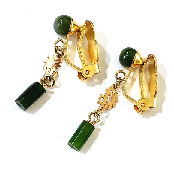 Jewelry - Vintage Genuine Nephrite Jade Drop Earrings